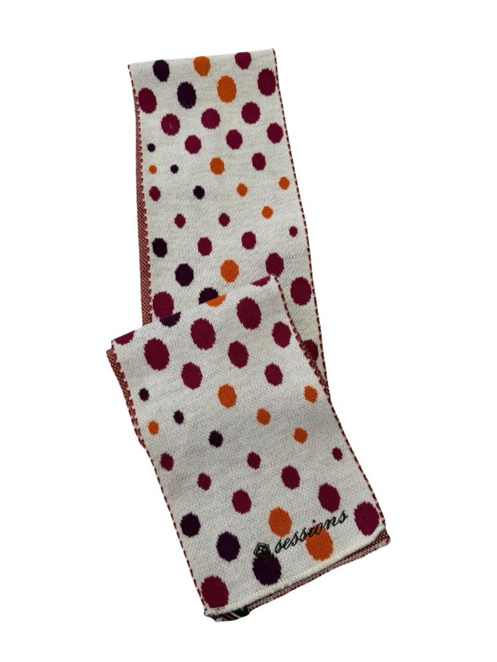 Sessions Y2K Polka Dot Knit Scarf Reversible Burgundy Orange Plum 72 Inch
